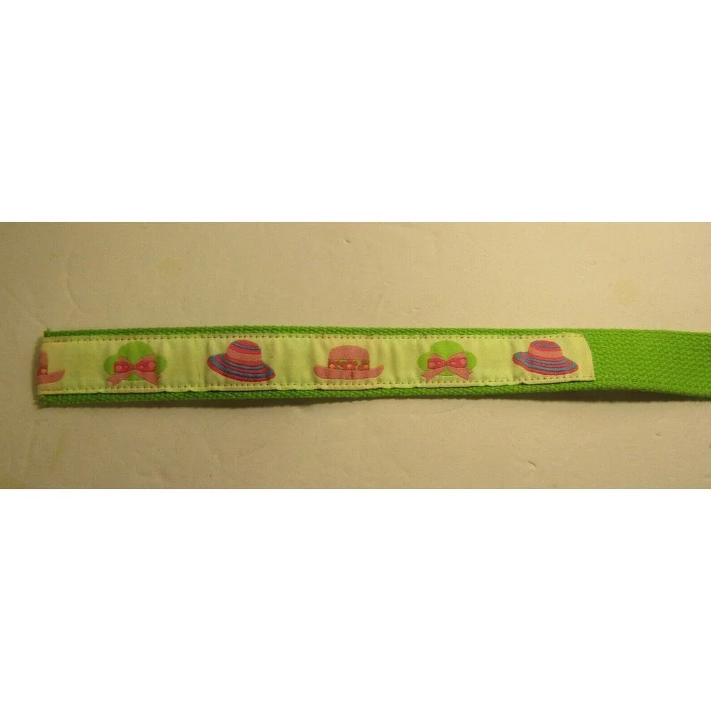 Ribbon Belt Vintage 80s Preppy Pink Green Hats Fabric Canvas D Ring Womens